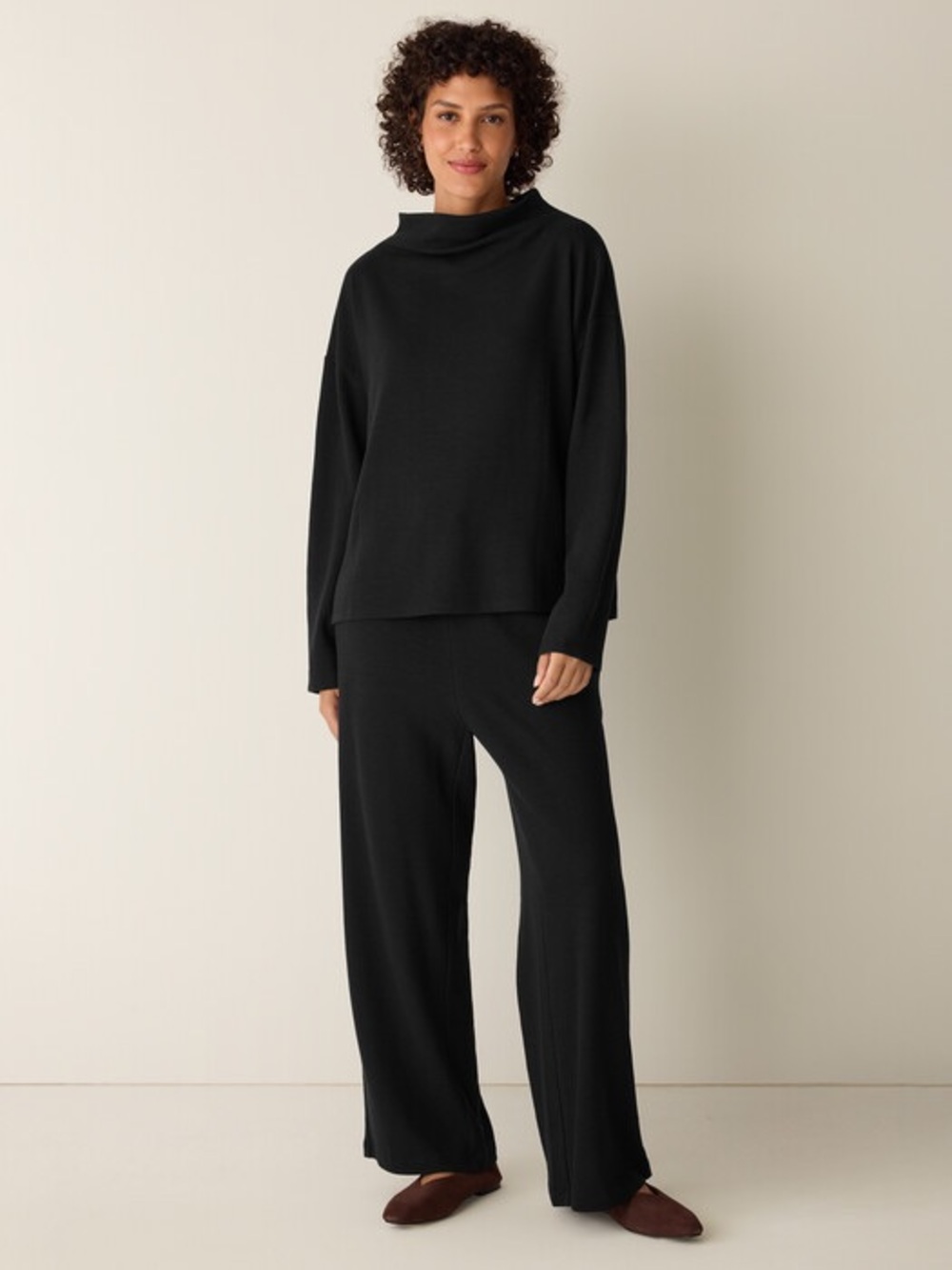 NWT Eileen Fisher Waffle Cotton Blend Doubleknit Funnel Neck Box-Top
